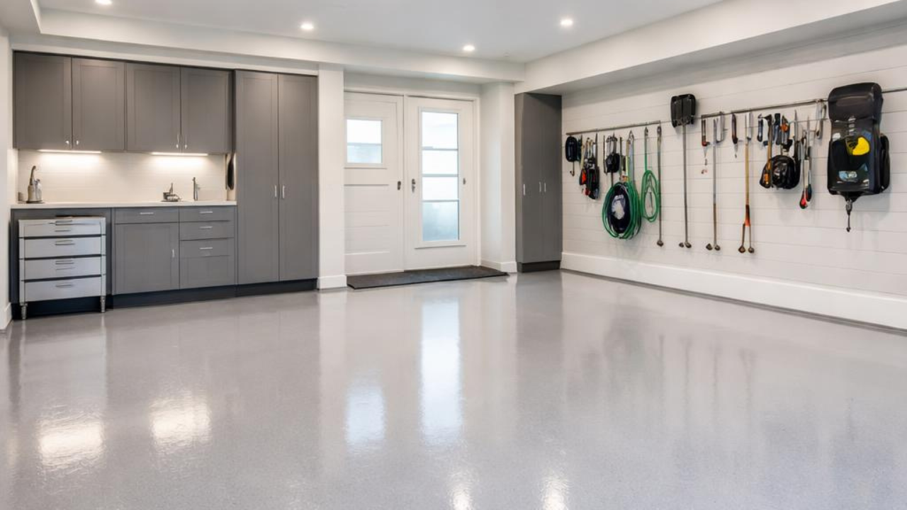 garage floor epoxy Vancouver modern shiny garage flooring installation